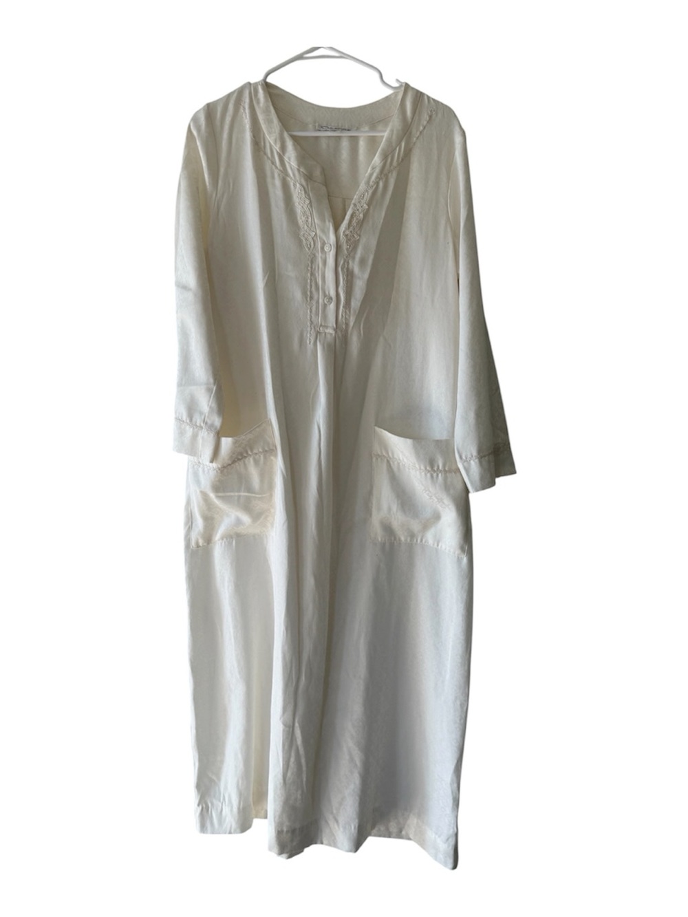 Oscar de la Renta White Jacquard House Dress Womens Small Embroidered Detail